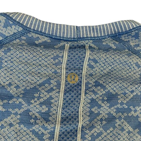 Lululemon Size 8 Swiftly Tech Long Sleeve Bright Blue Scale Print Athletic Rare - Picture 6 of 8